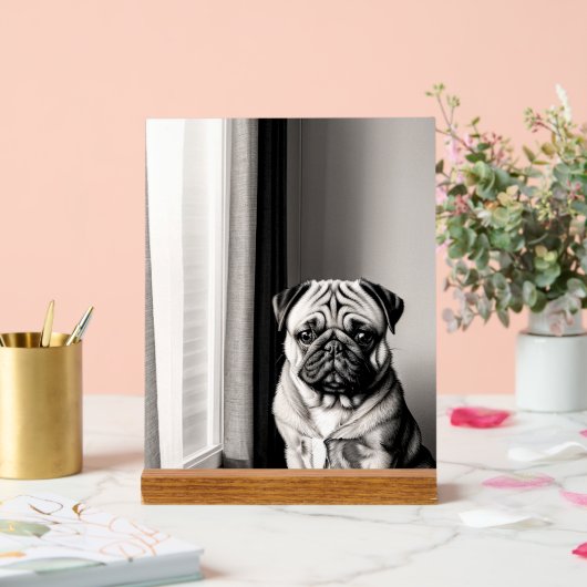 Unique Black and White Pug Dog Portrait アクリルサイン (ウェディング)