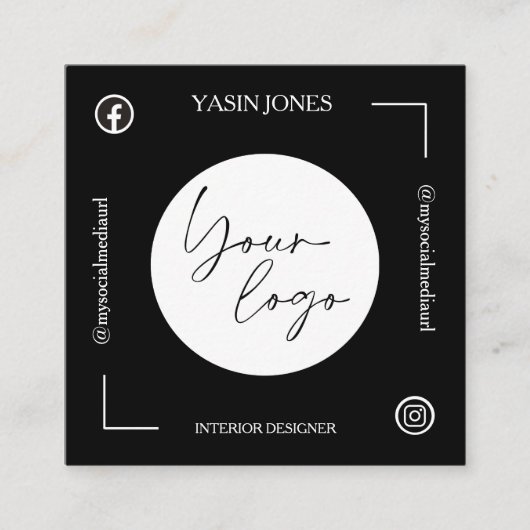 Unique Black and White QR Code スクエア名刺 (正面)