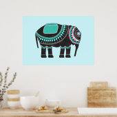 Unique Black Ornate Elephant Design, Modern ポスター (キッチン)