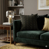 Unique Black Throw Pillow Featuring Gold Box Desig クッション