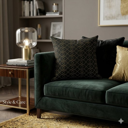 Unique Black Throw Pillow Featuring Gold Box Desig クッション