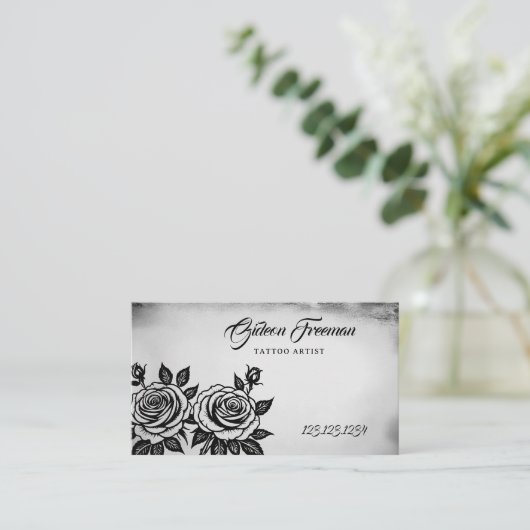 Unique Black & White Roses Tattoo Artist 名刺 (スタンド正面)