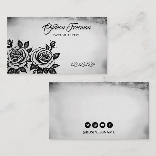 Unique Black & White Roses Tattoo Artist 名刺 (正面/裏面)