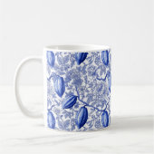 Unique Blue Toile Cocoa Chic Botanical Pattern コーヒーマグカップ (左)