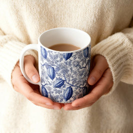 Unique Blue Toile Cocoa Chic Botanical Pattern コーヒーマグカップ
