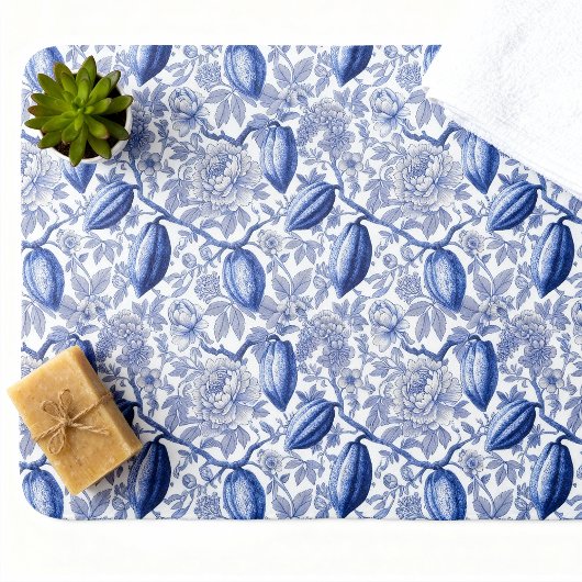 Unique Blue Toile Cocoa Chic Botanical Pattern バスマット