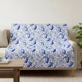 Unique Blue Toile Cocoa Chic Botanical Pattern フリースブランケット