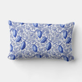 Unique Blue Toile Cocoa Chic Botanical Pattern ランバークッション (裏面)