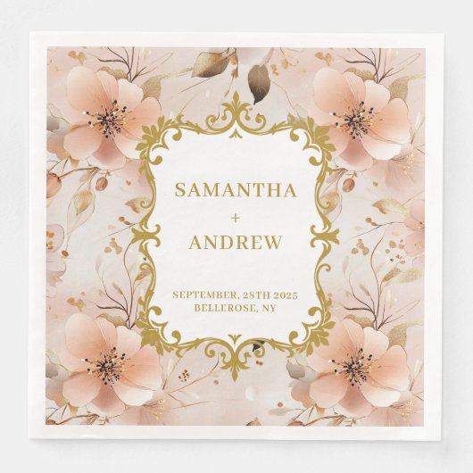 Unique Blush Gold Boho Wedding Napkins (正面)