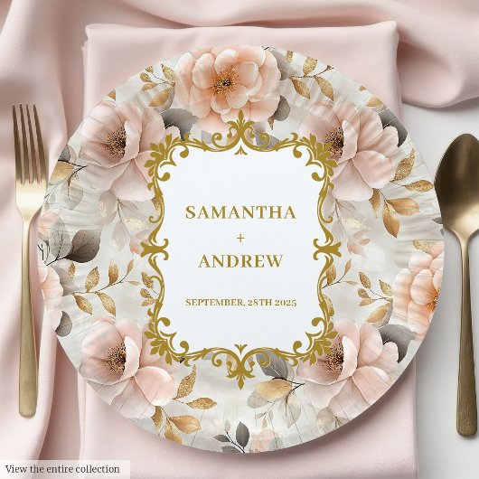 Unique Blush Gold Wedding Paper Plates ペーパープレート