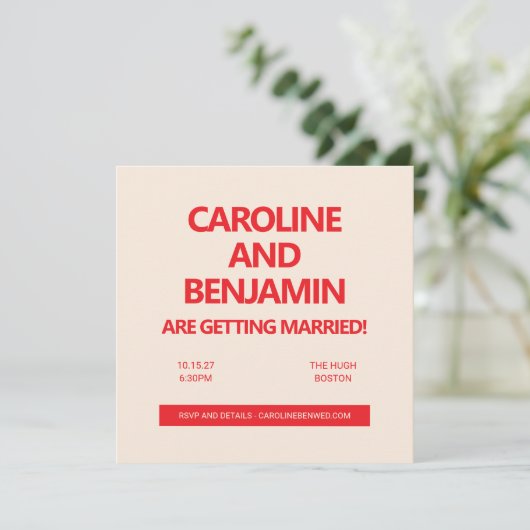 Unique Bold Red Text Modern Minimalist Wedding  招待状 (スタンド正面)