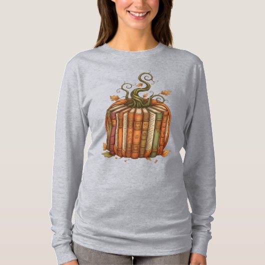 Unique Book Pumpkin Reader Autumn Long Sleeve Tee Tシャツ (正面)