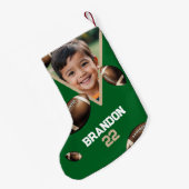 Unique Brown & Green Football Photo Name スモールクリスマスストッキング (裏面 (吊り時))