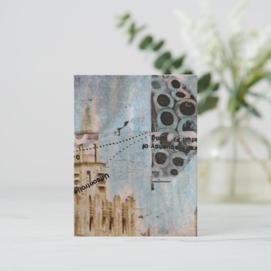 Unique Building Abstract Mixed Media Collage ポストカード (スタンド正面)