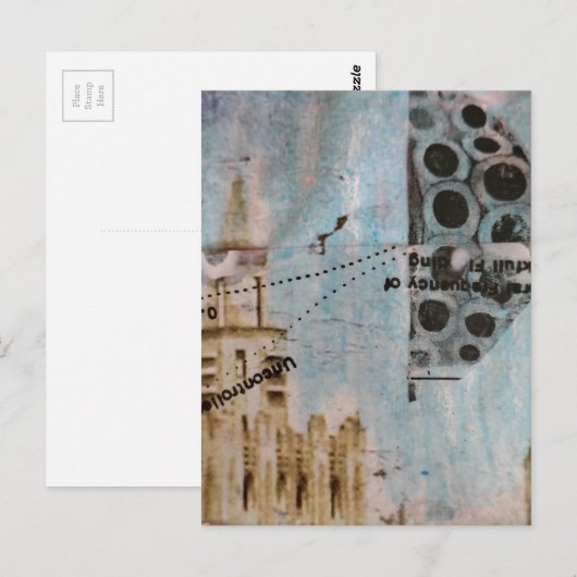 Unique Building Abstract Mixed Media Collage ポストカード (正面/裏面)