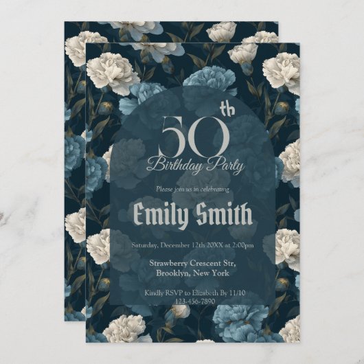 Unique Carnation Accent Surprise Birthday 招待状 (正面/裏面)