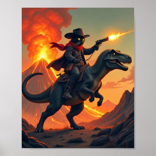 Unique Cat Cowboy Riding Dinosaur | Cat Cowboy ポスター (正面)