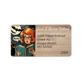 Unique cat Lady Halloween theme custom address ラベル (正面)