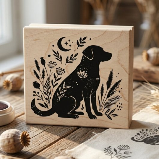 Unique Celestial Black Lab Botanical Art Stamp ラバースタンプ