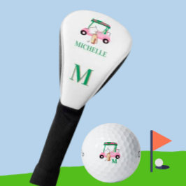 Unique Charming Pink Green Golf Cart Monogram     ゴルフヘッドカバー