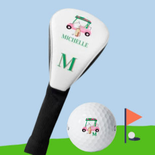 Unique Charming Pink Green Golf Cart Monogram ゴルフヘッドカバー