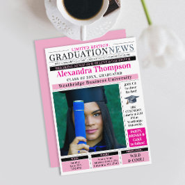 Unique Chic Hot Pink Newspaper Graduate Degree 招待状