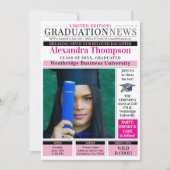 Unique Chic Hot Pink Newspaper Graduate Degree 招待状 (正面)