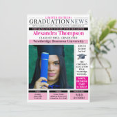 Unique Chic Hot Pink Newspaper Graduate Degree 招待状 (スタンド正面)
