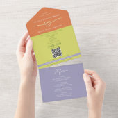 Unique Citrus Green Striped Wedding オールインワン招待状 (貼ってはがせる)