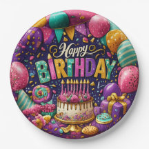 Unique Colorful Happy Birthday Paper Plates