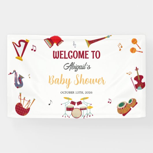 Unique Colorful Musical Baby Shower Sign Banner 横断幕 (横)
