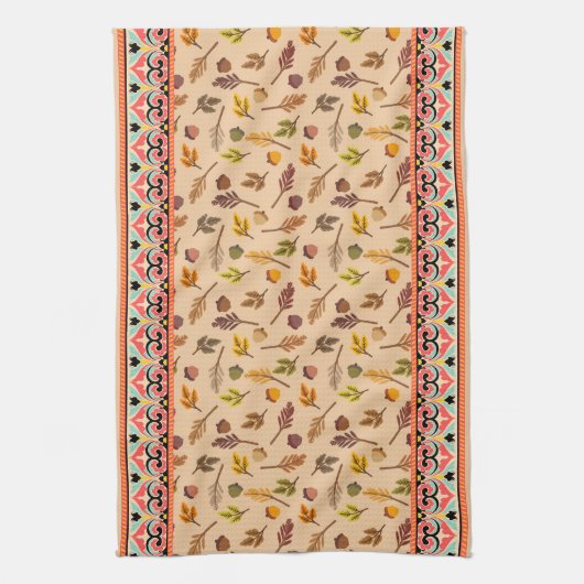 Unique combination autumn pattern Indien frame キッチンタオル (縦)
