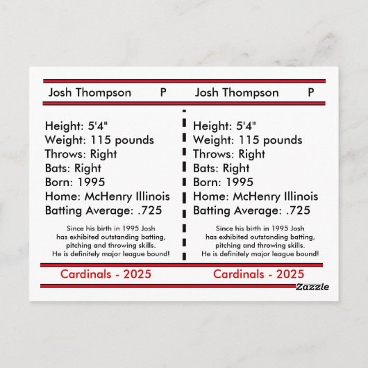 Unique Customizable Baseball Card ポストカード (裏面)