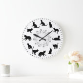 Unique Cute Black Cat Silhouettes Themed ラージ壁時計 (ホーム)