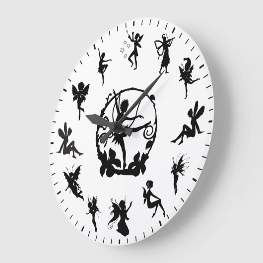 Unique Cute Fairy Black Silhouettes Themed ラージ壁時計 (傾斜)