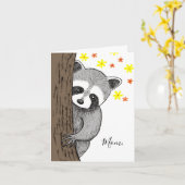Unique Cute Raccoon Customizable Text Mother's Day カード (黄色い花)