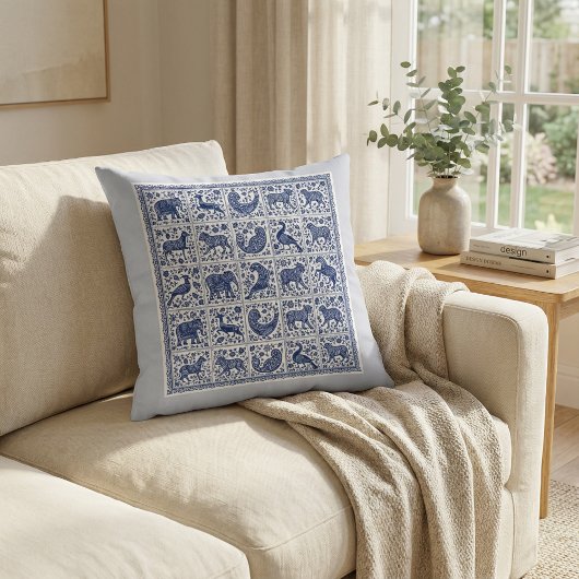 Unique design animals blue accent Throw Pillow クッション