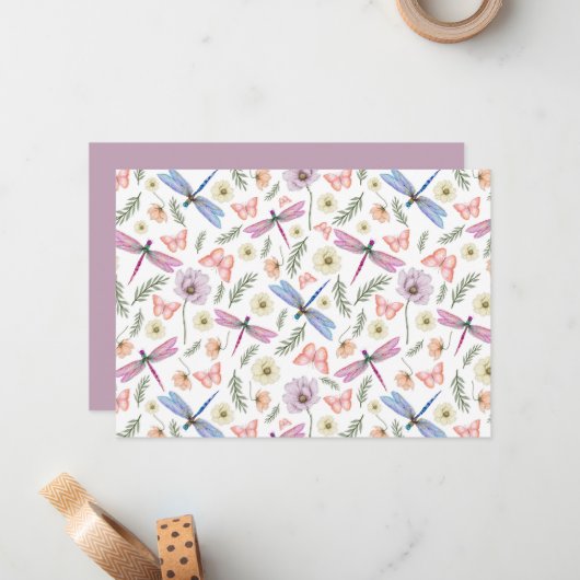 Unique Dragonflies & Butterflies Note Card ノートカード (正面/裏面インサイチュ)