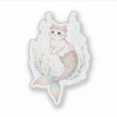 Unique Easter Cat Mermaid Pastel Egg Scale Tail  シール (正面)