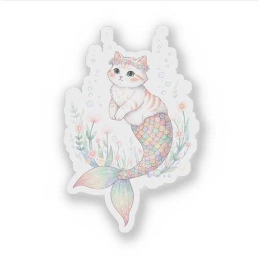 Unique Easter Cat Mermaid Pastel Egg Scale Tail  シール (正面)
