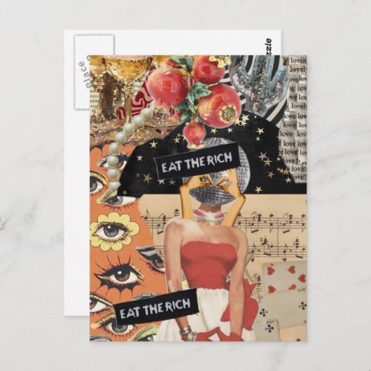 Unique Eat the Rich Mixed Media Collage ポストカード (正面/裏面)