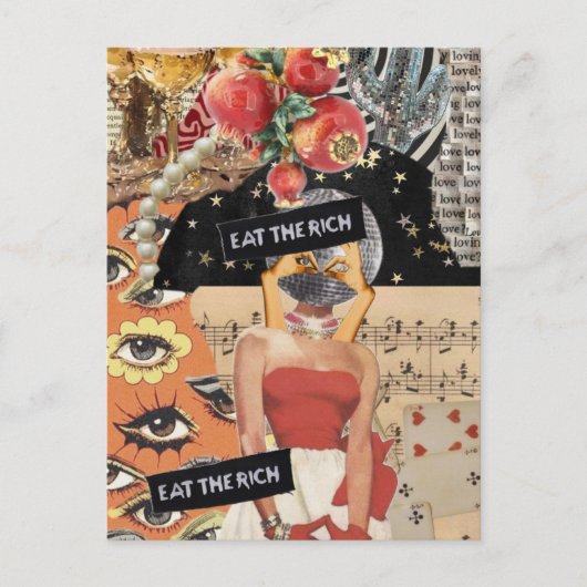 Unique Eat the Rich Mixed Media Collage ポストカード (正面)