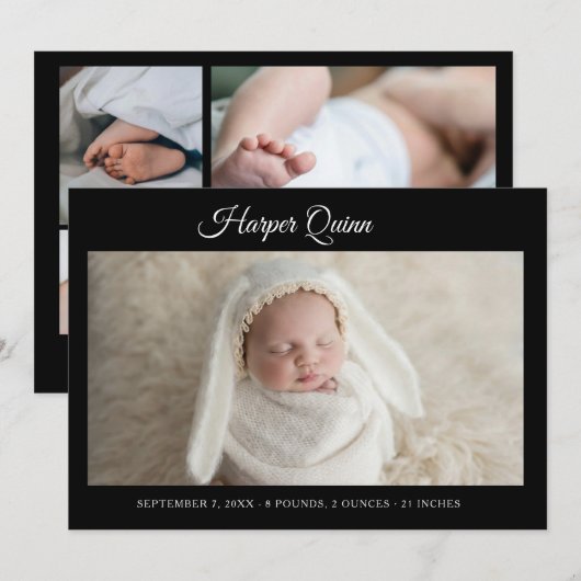 Unique Elegant Baby Boy Photo Collage Birth  案内状 (正面/裏面)