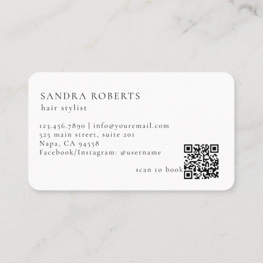 Unique Elegant Floral Scissors Logo QR Code 名刺 (裏面)