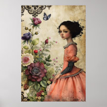 Unique Elegant Victorian Girl in a  Floral Garden
