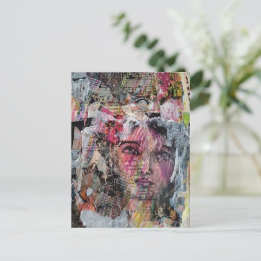 Unique face mixed media collage ポストカード (スタンド正面)