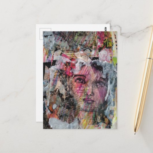 Unique face mixed media collage ポストカード (正面/裏面インサイチュ)