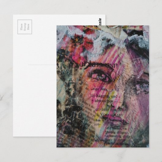Unique face volcabulary mixed media collage ポストカード (正面/裏面)