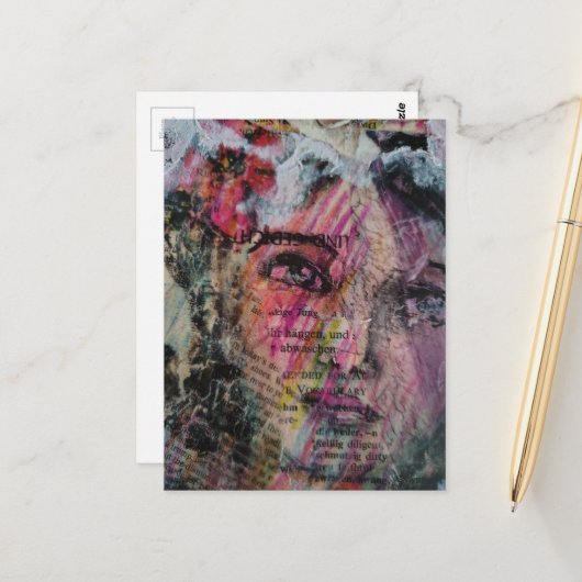 Unique face volcabulary mixed media collage ポストカード (正面/裏面インサイチュ)
