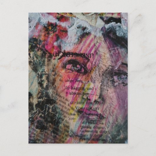 Unique face volcabulary mixed media collage ポストカード (正面)